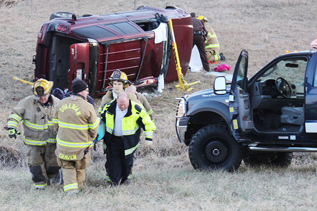 Photo by RR Best Roads Turn Slick Causing Several Crashes The roads around Sullivan turned treacherous early Thursday, January 14  with a rollover at Bethany and several cars left spinning due to the suddenly very slick surfaces. Moultrie Chief Deputy Gary Carroll was on traffic patrol at 7 a.m. when he noticed the wet roadway surface had become glazed with frost, limiting traction. For the next hour cars were turning over and flying from the roadway as drivers found that driving highway speed was a good way to skate from the pavement. Carroll noted that within an hour the sheriff’s department received a dozen accident calls related to the suddenly slick roadway. In Allenville a car careened off highway 121, ending up on Zach Helton’s front porch. The driver was uninjured but Helton’s porch lost a corner post.  At least two vehicles slid far enough from the roadway to land on the Illinois Central Railroad tracks, prompting the county to call railroad officials to delay train traffic until the vehicles could be removed. The Bethany curve was the site where a Chevrolet Trailblazer encountered the frosty surface, resulting in the vehicle overturning. Driver Marquita Thomas, 32, of Decatur and a passenger were transported to a Decatur hospital for observation. “It was nuts for awhile,” Carroll said, noting he had to call in an officer to help with the accidents.  Illinois Department of Transportation spread salt immediately with the hopes that salt residue will reduce the frost issue risk during future mornings of unpredictable road surfaces.