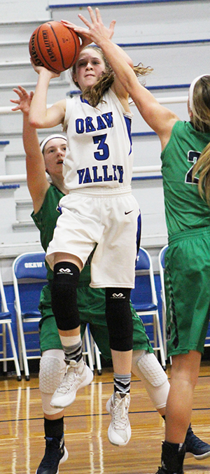 Photo by RR Best Paige Robinson made one three point shot, five field goals and two free throws for 15 points in the Lady Timberwolves win over the Hatchets.