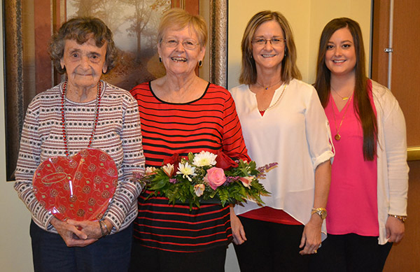 Photo courtesy Kathi Shackles Four generations of poetry lovers attended Valentine luncheon. Left to right are: Nadene Cochran, Jane Adcock, Lesa Young, and Jessica Young.