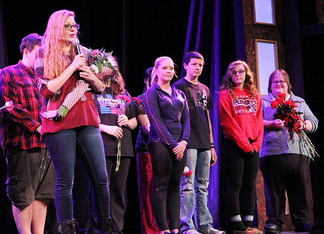 Photo Submitted Curtin Call For Invisible cast: Addy Diener delivered a special message last Friday night thanking Rebecca Lawson, on the far right, for helping them with this year’s Mirror Images production of Invisible. 