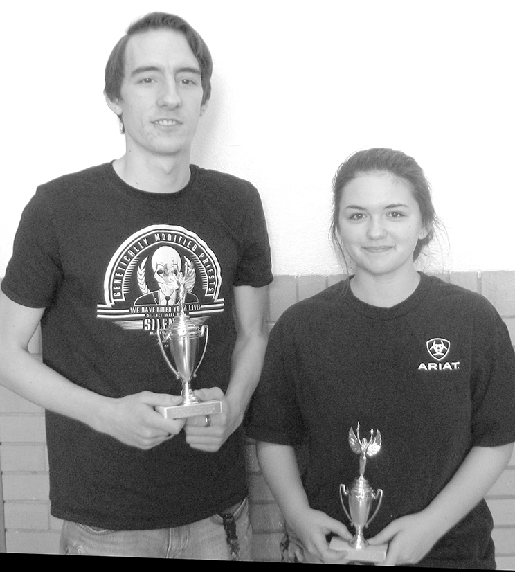 Photo furnished Windsor Scholastic Bowl Mitch Haddock, a senior at Windsor High School, made first team all-conference for the Scholastic Bowl season in the NTC conference.  Maranda Tarvin, a freshman at Windsor High School, made second team all-conference fconference. Pictured L to R:  Mitch Haddock and Maranda Tarvin.