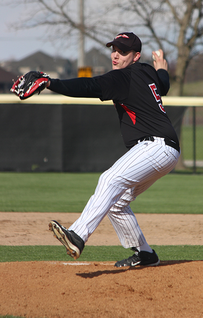 Photo by Darian Hays Redskin pitcher Dylan Liddiard did the five inning stretch against the Storm, getting eight strikeouts, allowing four hits and one run.