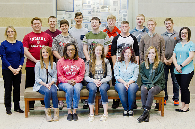 Photo Submitted Pictured in the first row from left to right are Hannah Goad, Charlie Emel, Emily Stutzman, Summer McClain and Danielle Tingey. In the second row are Robin Sesko (media specialist), Grant King, Ross Metzger, Ryan Baker, Evan Barker, Tyler Green and Cami Badman (English teacher). In the third row are Adam White, Zane Uphoff, Blake Stewart, Dalace Ray and Austin Minnigerode.