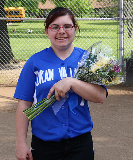 Photo furnished Okaw Valley Softball Senior Kaylee Thomas was the only senior on the 2016 OV softball team. Due to several rain delays, OV senior night was celebrated before the regional game May 18 in Crowder Park in Bethany.