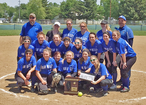 Photo furnished Okaw Valley high school softball team celebrates back-to-back Regional titles.