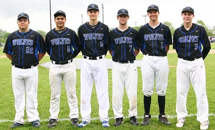 Photo furnished Okaw Valley Senior Timberwolves OV baseball held senior night Monday, May 9. Pictured are Austin Sutton, Ian Tiarks, Dylan Park, Justin Johnson, Drew Fruchtl and Alex Martin.