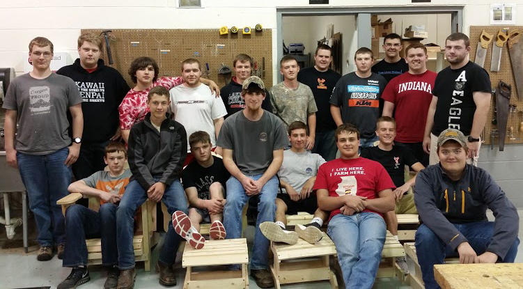 Photo Submitted SHS Cross-curricular Program Offers Adirondacks The Sullivan High School industrial arts and entrepreneurship classes joined forces offering custom Adirondack chairs and ottoman sets to the public. Industrial arts students designed and crafted four sets of chairs.  The entrepreneurship class is marketing the sets of chairs in a limited ticket sale, one time only raffle. The Adirondack/ ottoman sets will be raffled at the SEA track meet scheduled for 4 p.m. Thursday, May 12.  Only 100 tickets are being offered with the proceeds used toward financing future cross-curricular projects. The sets are valued at $150 each. For more information or to purchase a ticket prior to the track meet contact: brittons@sullivan.k12.il.us