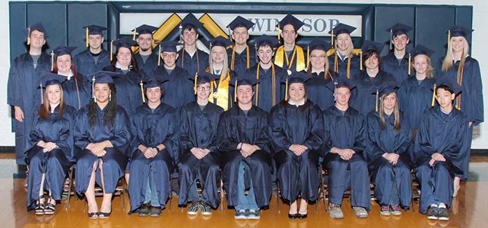 Photo courtesy Inter-State Studio Windsor High School Class of 2016 Twenty-six seniors graduated from Windsor High School at 7 p.m. Friday. WHS graduating class: Top row L to R Zach Caywood, Simon Carr, Chase Linn, Brad Kidwell, Tristan Warner, Mitchell Haddock, Autumn Bennett, Dalton McCormick, and Mercedez Austin. Middle row L to R: Shelby Lawrence, Hannah Miller, Devin Jones, Kristen Morlen, James Hortenstine, Taylor Reynolds, Dakota Beal, and Taylor Wiback. Front Row L to R: Harley Rogers, Raquel Jackson, Zach Salsiccia, Todd Elliott, Tyler Kemper, Breana Wiltermood, Christian Williams, Kesha Arthur, and Ethan Neal.