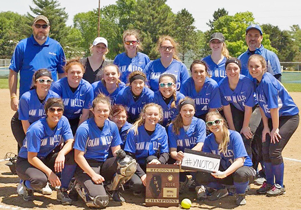 Photo furnished Regional Championship team Front row: Kailyn Boyer, Natalie Jeffers, Kaylee Thomas, Chloe Weybright, Paige Robinson, and Moranda Matheson; Middle row: Grace Harlin, Kayla Wheeler, Gracie Weybright, Dani Dick, Bella Benning, Jess Robinson, Madison Vogel, and Kailey George; Back row: Assistant Coach Wayne Perrine, Assistant Coach Samantha Inman, Maddie Perrine, Danielle Lochbaum, Kyra Jackson, and Head Coach Dave Benning. Timberwolves Softball Award Winners: Okaw Valley Timberwolves softball players were recognized during the recent sports banquet. Most Improved Player-Kailey George; Hustle Award-Kaylee Thomas; Outstanding Defensive Player-Paige Robinson; Outstanding Offensive Player-Natalie Jeffers and Grace Harlin; MVP-Maddie Perrine.