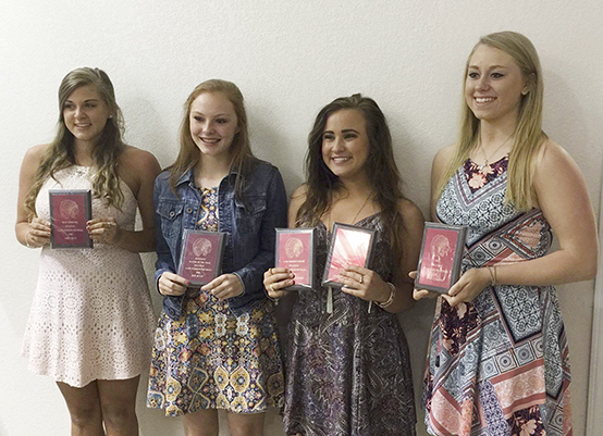 Photo furnished SHS Softball Awards  Pictured are: Most Improved Abby Elzy, Offensive player Irie Dulin, Redskin and Defensive player Makenzie Reppert and MVP Heidi Clements.