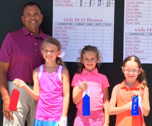 Photo furnished Girls’ National Drive Chip and Putt competitors (left to right) Frank Chieppa who is employed with the PGA of America as Regional Manager of Player Development, Makenna Mayhood of Effingham, Kate Bushue of Sullivan and Elizabeth Hirtzel of Effingham.