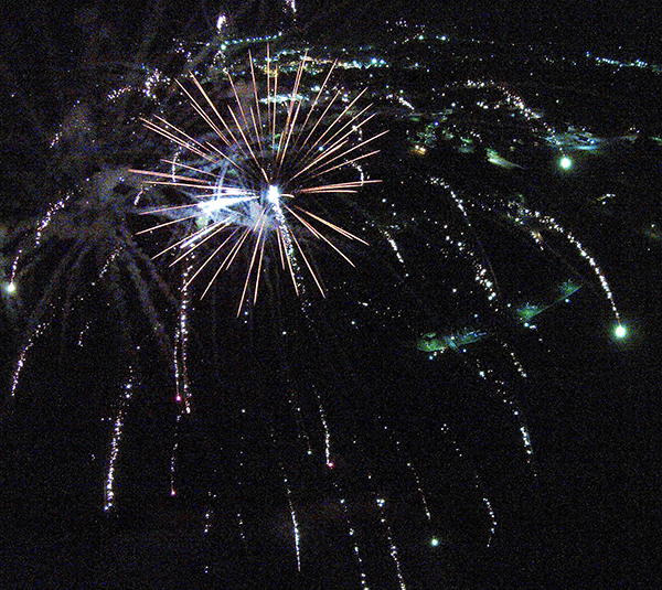 Drone shot by RR Best Pictured here is an aerial view of Wyman Park’s 4th of July fireworks shot 399 feet in the air in Sullivan. Watch a video of the fireworks on our home page of this site.