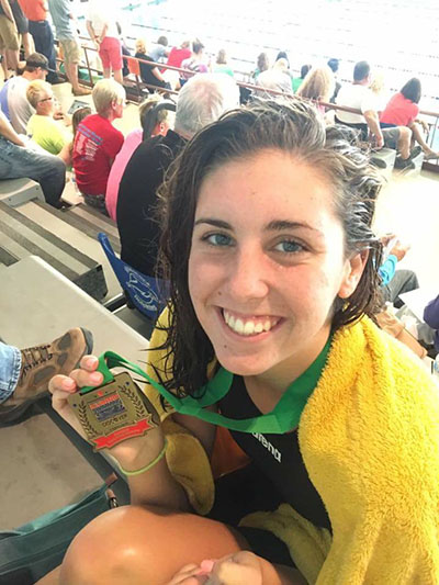 Photo furnished Brynna Sentel at Senior Championship with her 5th place medal.