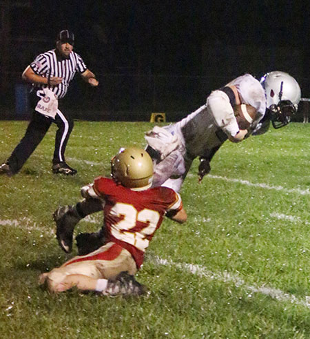 Photo by Darian Hays Adam Day was a man on a defensive mission leading the Knights’ defense in tackles against Sangamon Valley.