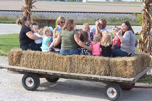 Photo by RR Best Hay Ride at Buxton’s Garden Farm The Moultrie County Bright Start play group took a field trip to Buxton’s Garden Farm Thursday, Oct. 6. The children were taken on a hay ride and got to jump on the giant ground trampoline. Bright Start is a free play group program that is funded through the Illinois State Board of Education for children birth thru age three who reside in Moultrie County. Play groups meet on Thursday mornings from 9 to 10:30 at the Early Intervention building at 203 S. Graham St. in Sullivan. For more information call Amy Eller at 728-7396.