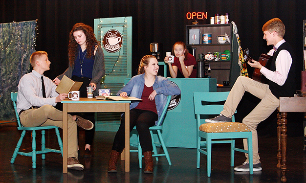 Photo Furnished On stage for OVHS production of “Dead to the Last Drop” are Skyler Birch, Sydney Hagerman, Brianna Creviston, Hannah Landreth and Gavon Hargrove.