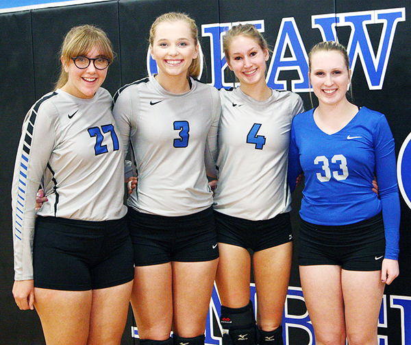 Photo courtesy Jeni Yantis OVHS Volleyball Senior Night was Thursday, November 20. Seniors from left: Madison Uhlrich, Kristy Burford, Elaina Crawford and Brianna Creviston.