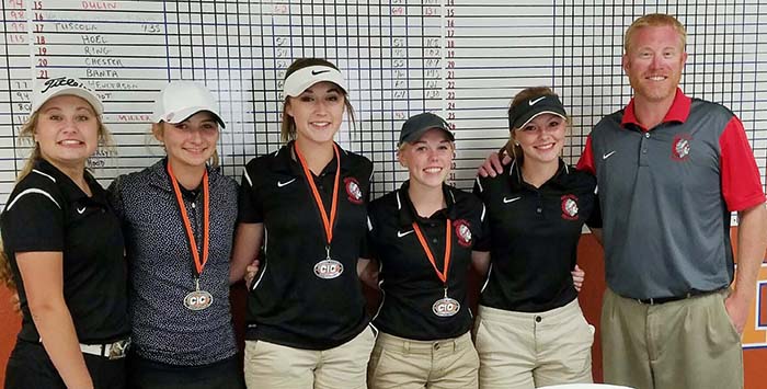 Photo furnished First place team Addison Darush, Brooke Tuttle, Tatum Ellis, Alexis Britton, Irie Dulin and coach Andy Wagner. 