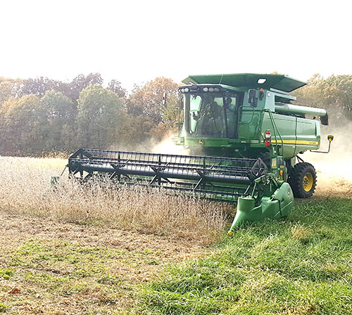 Photo furnished First harvest of soybeans for the OVHS Corp of Engineers cooperative agricultural and environmental studies program is sold with the proceeds helping the school’s FFA and other community projects. 