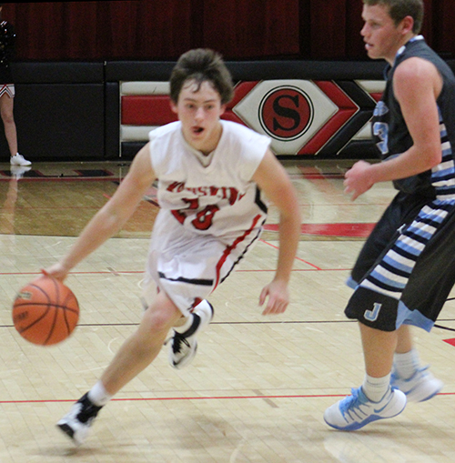 Photo furnished Bryce Farris sparked the Redskins’ effort against  Jersey Community in the home game December 3, with the locals coming up short in this third face off against brothers Chet and Stote Reeder.