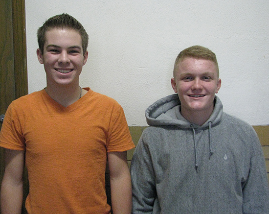 Photo furnished November Students Nicholas Hutchinson, son of Jim Hutchinson, and Kyhe Wheeler, son of Chris and Kelly Wheeler, are November Students of the Month at Windsor Jr./Sr. High School.   Hutchinson, a senior, is involved in basketball, baseball, student council,WYSE, physics club, and pep club.  He plans to attend Lake Land College to study biology and play baseball.  Wheeler is an eighth grader and participates in basketball, FFA, and team quest.